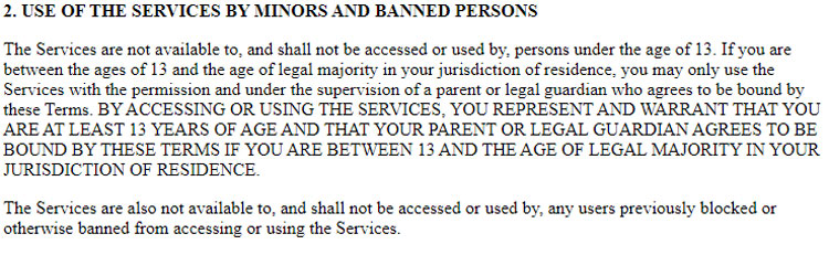 Omegle Banned and Minor Persons Terms of Service