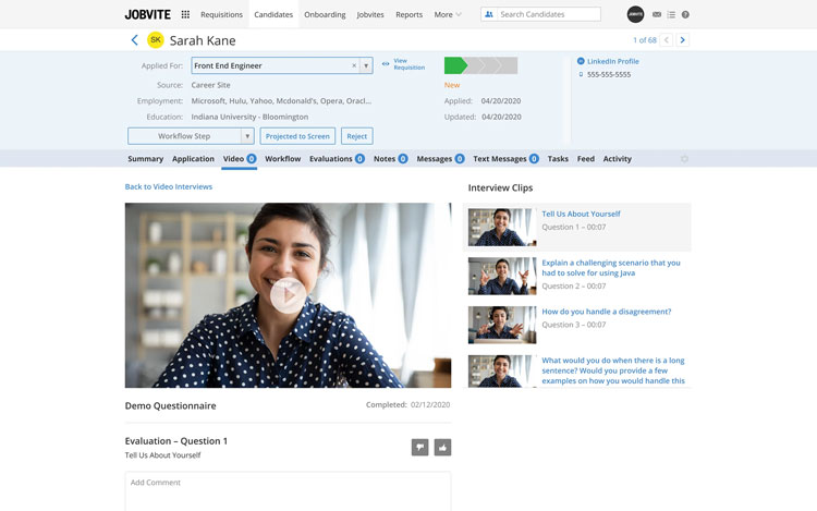 Jobvite Asynchronous Video Interview