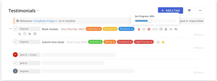 Tracking tasks in Teamwork