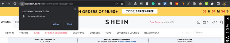 Shein’s push notification trigger box