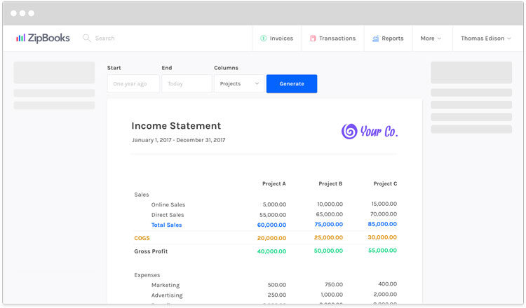 ZipBooks Project Accounting Dashboard