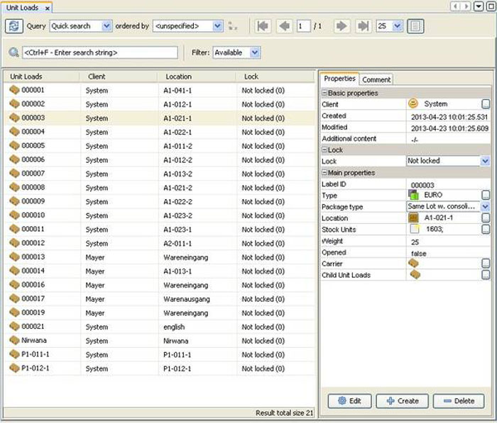 Unit load module in myWMS