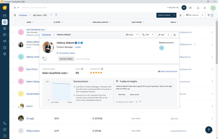 Freshwork CRM Contact Management