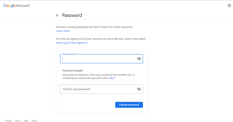 Enter New Google Password