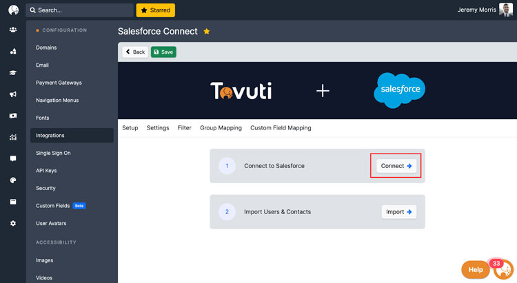 Managing Salesforce Integration in Tovuti