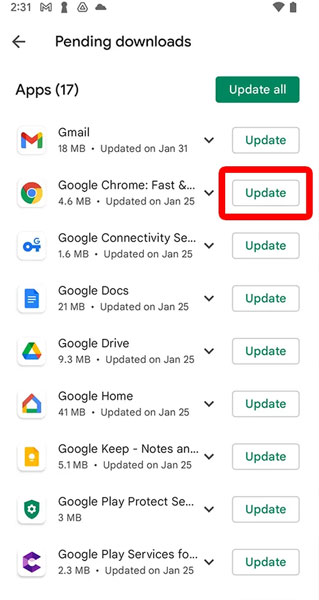 List of App Update Available on Android