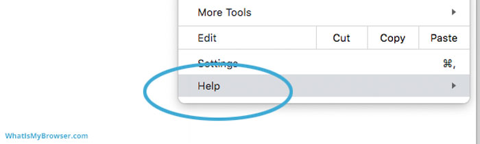 Help Option on Google Chrome Drop-down Menu