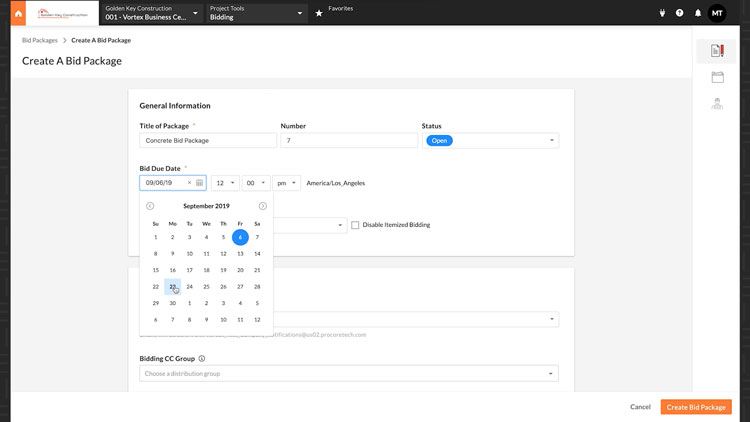 Bidding management with Procore