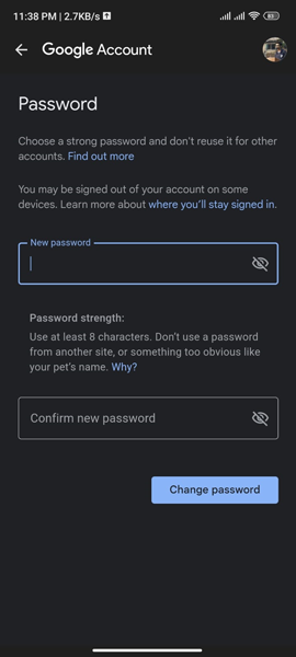 Set New Password for Google Account on Android