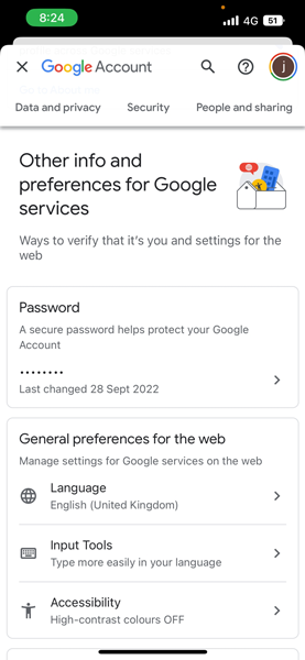 Google Account Password Management in iOS Devices