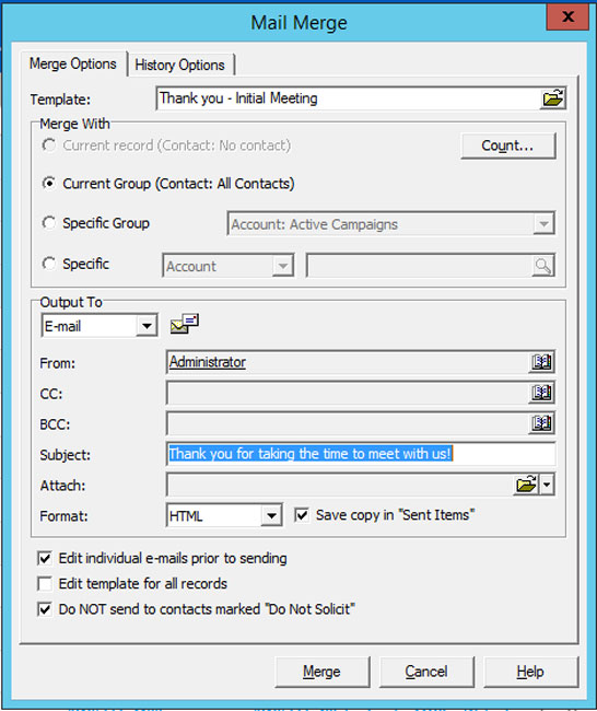 Infor CRM Mail Merge