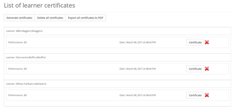 Learner Certificates List in Chamil
