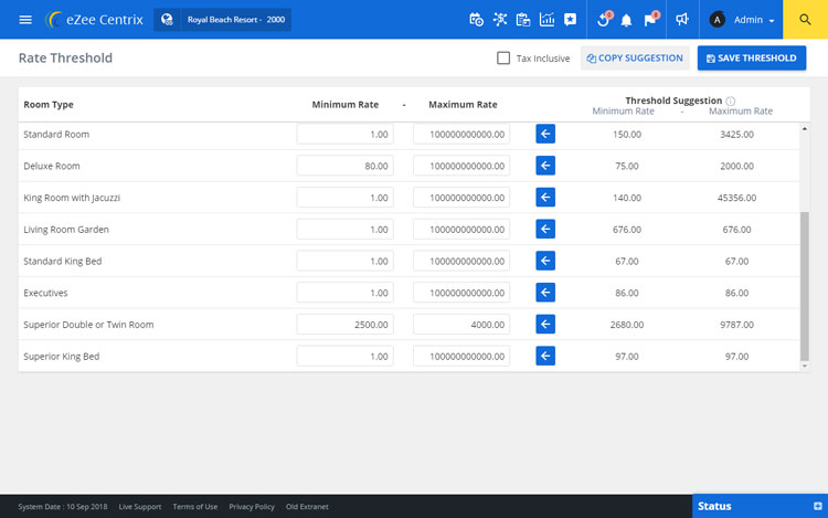 Rate Threshold Management in eZee Centrix