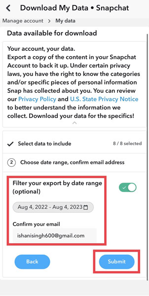 Setting Date Range to Download Data in Snapchat