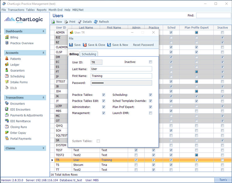 User and User Role Management in Chartlogic