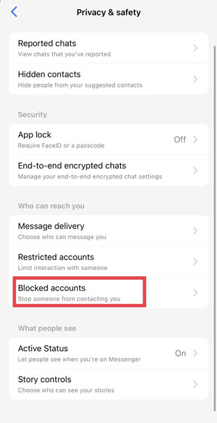 Messenger Blocked Accounts Settings Option