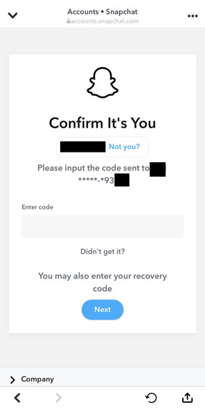 On iOS Enter Verification Code