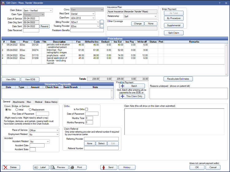 Editing Claims in Open Dental