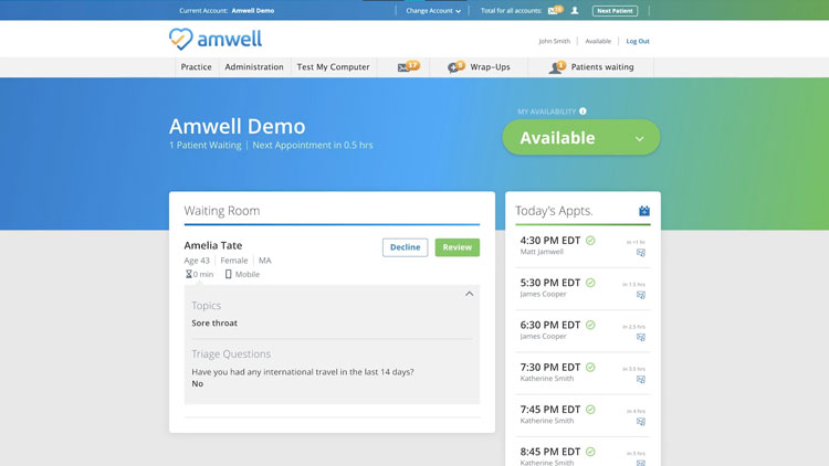 Amwell Appointment Management Dashboard