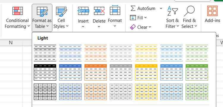 Excel Table Formatting