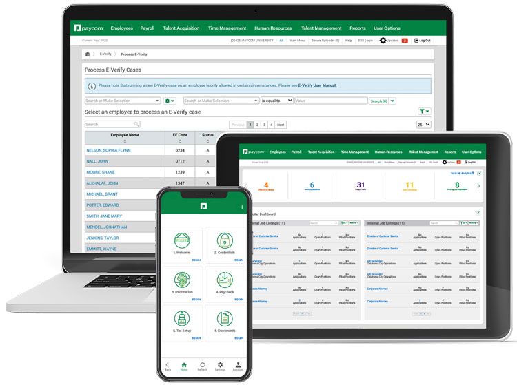 Paycom Desktop and Mobile User Inteface