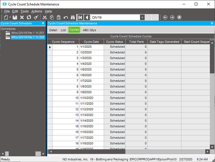 Epicor SCM Maintenance Schedule Management