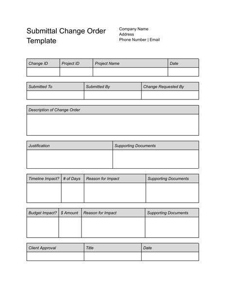 Submittal Change Order Template