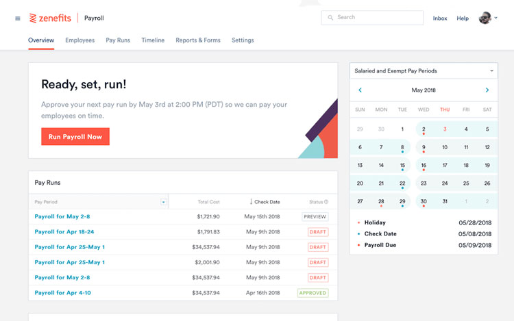 Zenefits Payroll Schedule