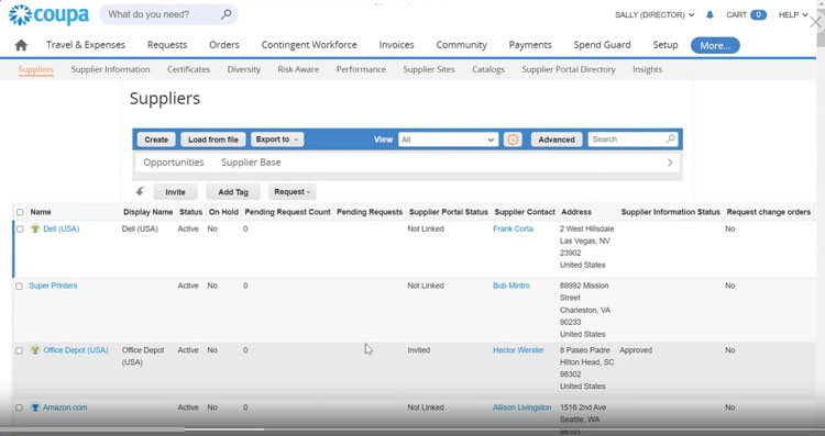 Coupa Supplier Dashboard