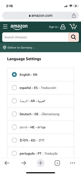 Choose Preferred Language from the List in Language Settings