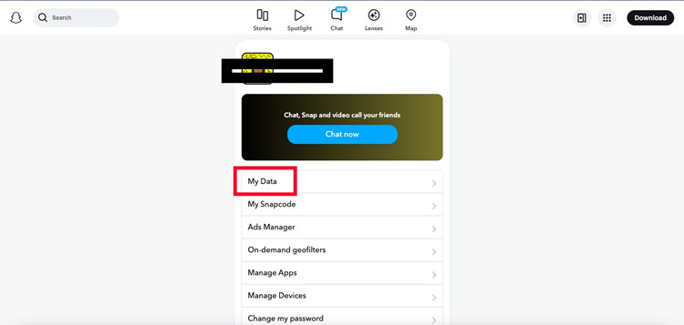 Snapchat My Data Settings