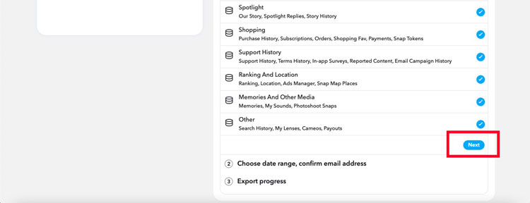 Select Data to Download in Snapchat