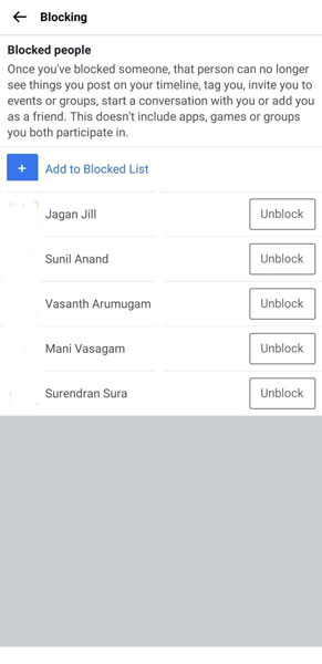 Facebook Lite Blocked People List