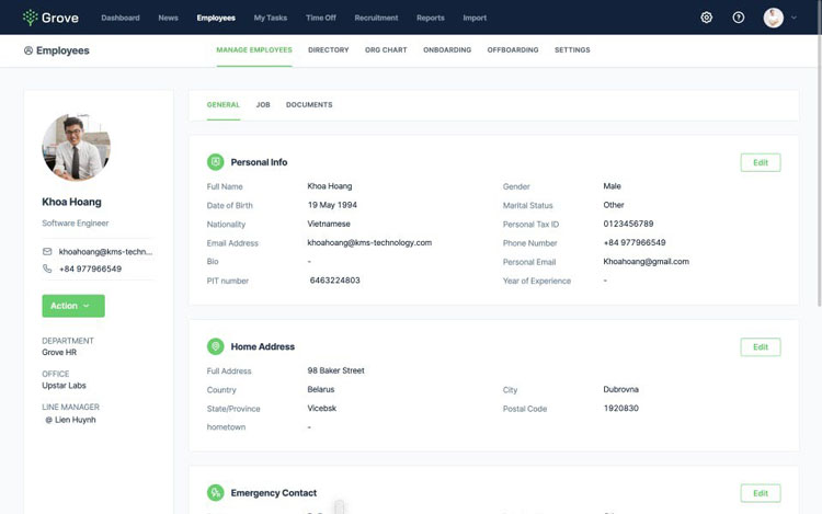 Grove HR Employee Profile Management