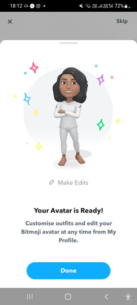 Snapchat Avatar Creation Success Message