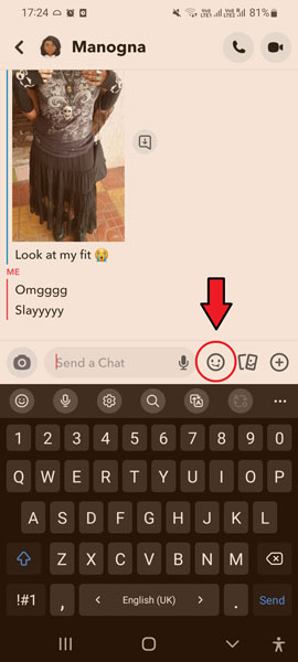 Sticker Icon on Snapchat Chat Box