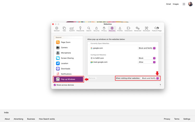 Mac 
 Safari Pop-up Windows Settings