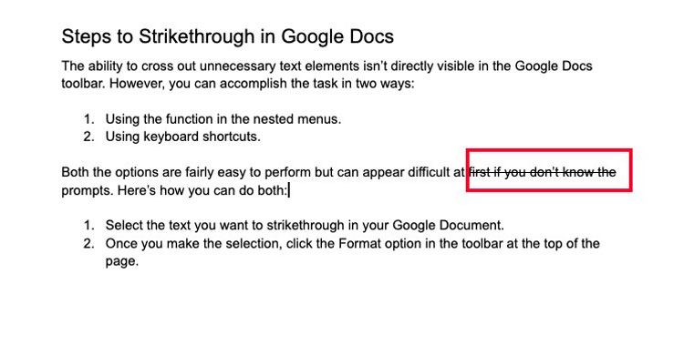 Strikethrough Example in Google Doc