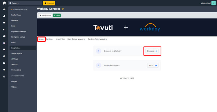 Tovuti Workday Integration