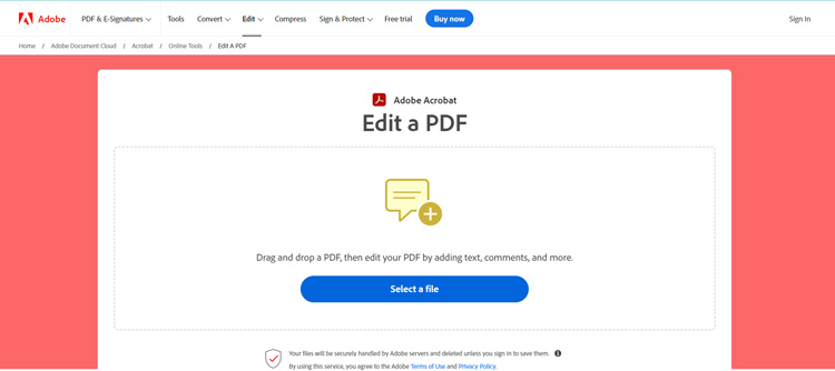 Adobe PDF Editor Home Page