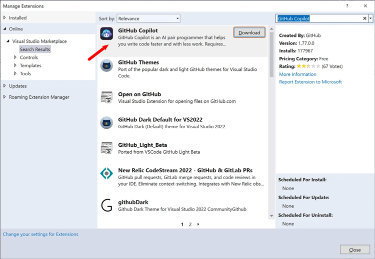 GitHub Copilot Extension in Visual Studio