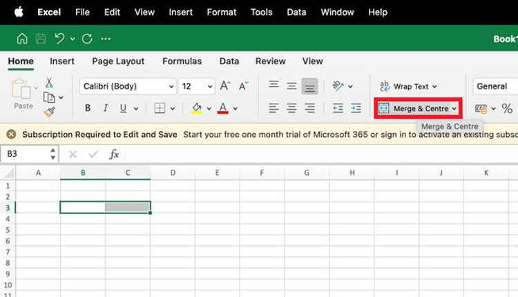 MS Excel Merge and Center Option in MAC