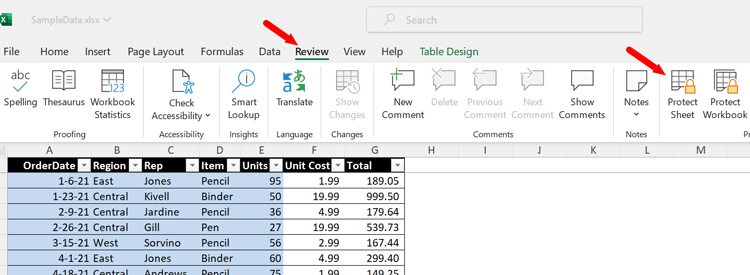 Protect Sheet Option Under Review Tab in MS Excel