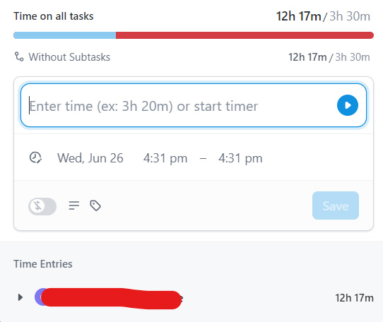 Time Tracking widget in ClickUp