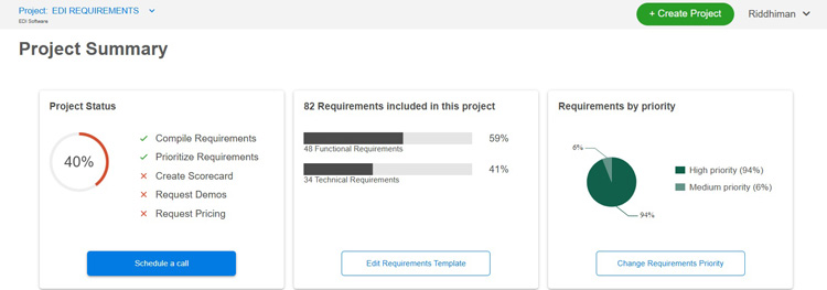 EDI Requirements Project Summary in SelectHub Express Hub